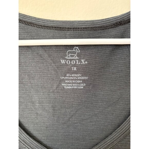 Woolx Merino Wool Blend Black Grey Stripe Scoop-Neck Long-Sleeve Tunic Top 1X - Picture 2 of 5